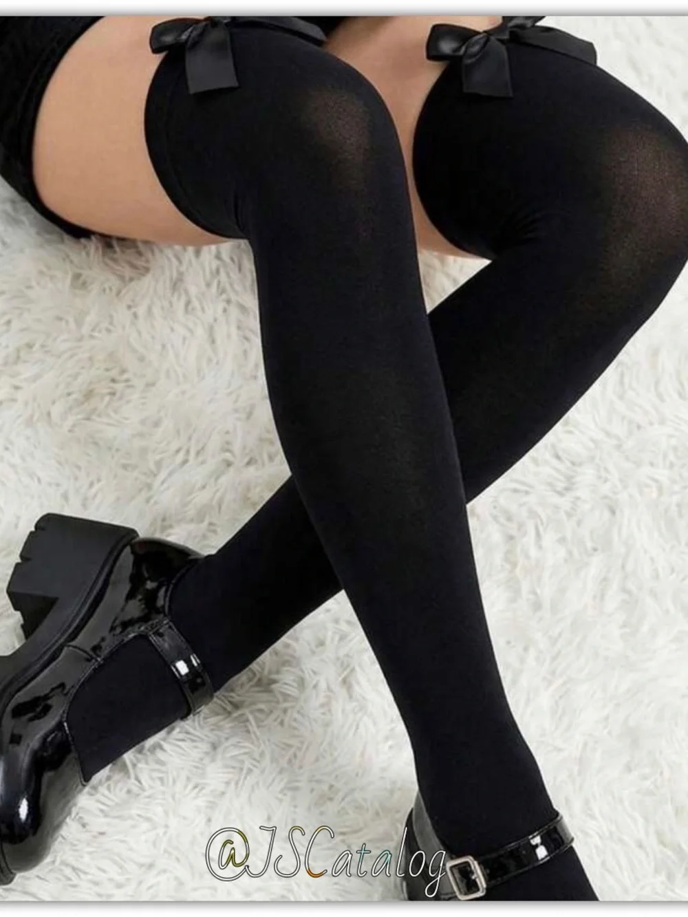 Black Bow-Accent Thighhigh Socks